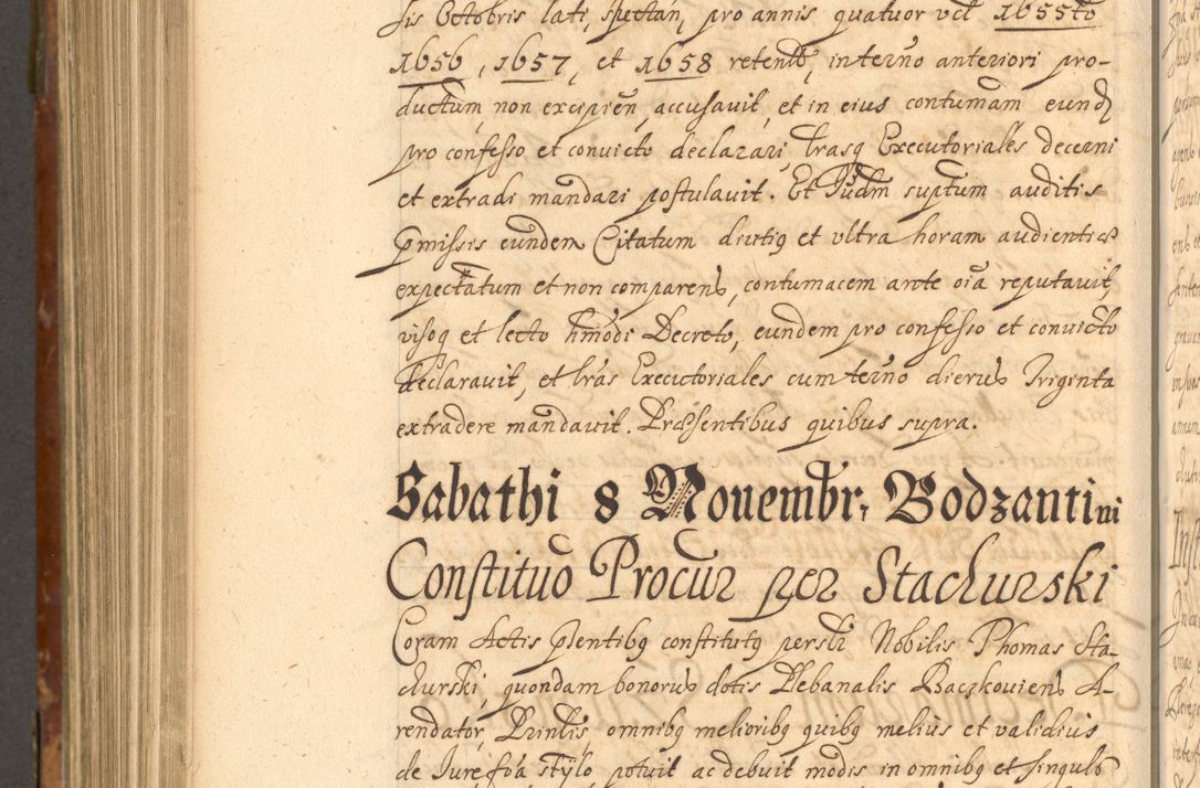 Zdjęcie nr 943 dla obiektu archiwalnego: Acta actorum, decretorum, sententiarum, erectionum, fundationum, confirmationum, instiutionum, resignationum, constitutionum, provisionum, submissionum, quietationum, substitutionum, ordinationum, ingrossationum, prostestationum R. D. Andreae Trzebicki, episcopi Cracoviensis, ducis Severiae in a. D. 1658 et  1659 acticatorum. Volumen I 