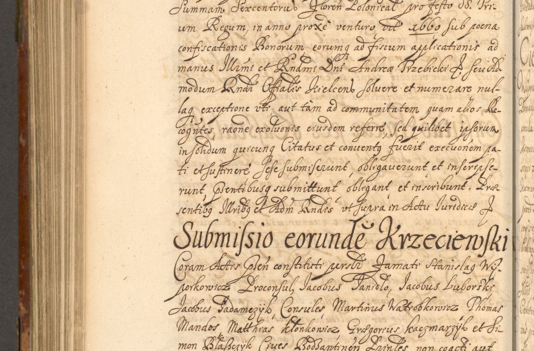 Zdjęcie nr 931 dla obiektu archiwalnego: Acta actorum, decretorum, sententiarum, erectionum, fundationum, confirmationum, instiutionum, resignationum, constitutionum, provisionum, submissionum, quietationum, substitutionum, ordinationum, ingrossationum, prostestationum R. D. Andreae Trzebicki, episcopi Cracoviensis, ducis Severiae in a. D. 1658 et  1659 acticatorum. Volumen I 