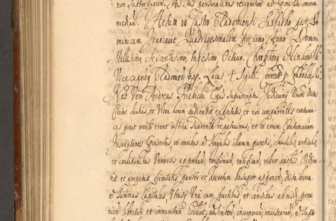 Zdjęcie nr 913 dla obiektu archiwalnego: Acta actorum, decretorum, sententiarum, erectionum, fundationum, confirmationum, instiutionum, resignationum, constitutionum, provisionum, submissionum, quietationum, substitutionum, ordinationum, ingrossationum, prostestationum R. D. Andreae Trzebicki, episcopi Cracoviensis, ducis Severiae in a. D. 1658 et  1659 acticatorum. Volumen I 