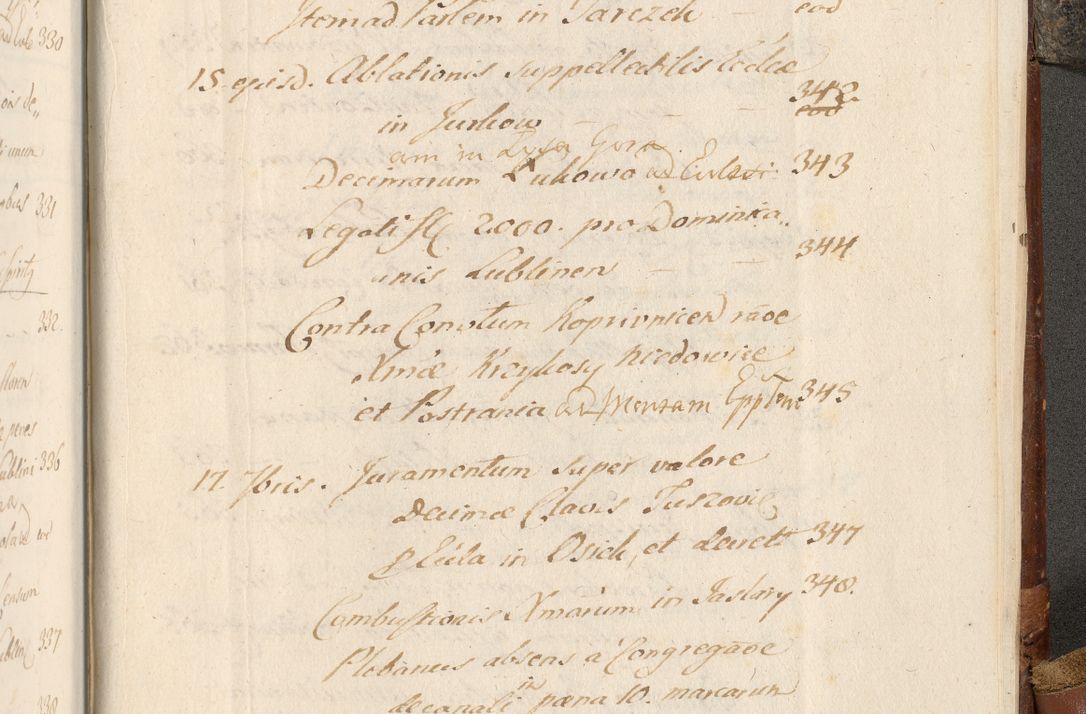 Zdjęcie nr 1138 dla obiektu archiwalnego: Acta actorum, decretorum, sententiarum, erectionum, fundationum, confirmationum, instiutionum, resignationum, constitutionum, provisionum, submissionum, quietationum, substitutionum, ordinationum, ingrossationum, prostestationum R. D. Andreae Trzebicki, episcopi Cracoviensis, ducis Severiae in a. D. 1658 et  1659 acticatorum. Volumen I 
