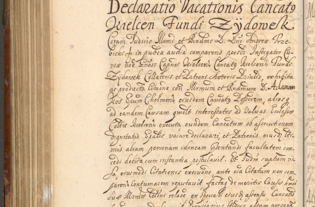Zdjęcie nr 1015 dla obiektu archiwalnego: Acta actorum, decretorum, sententiarum, erectionum, fundationum, confirmationum, instiutionum, resignationum, constitutionum, provisionum, submissionum, quietationum, substitutionum, ordinationum, ingrossationum, prostestationum R. D. Andreae Trzebicki, episcopi Cracoviensis, ducis Severiae in a. D. 1658 et  1659 acticatorum. Volumen I 