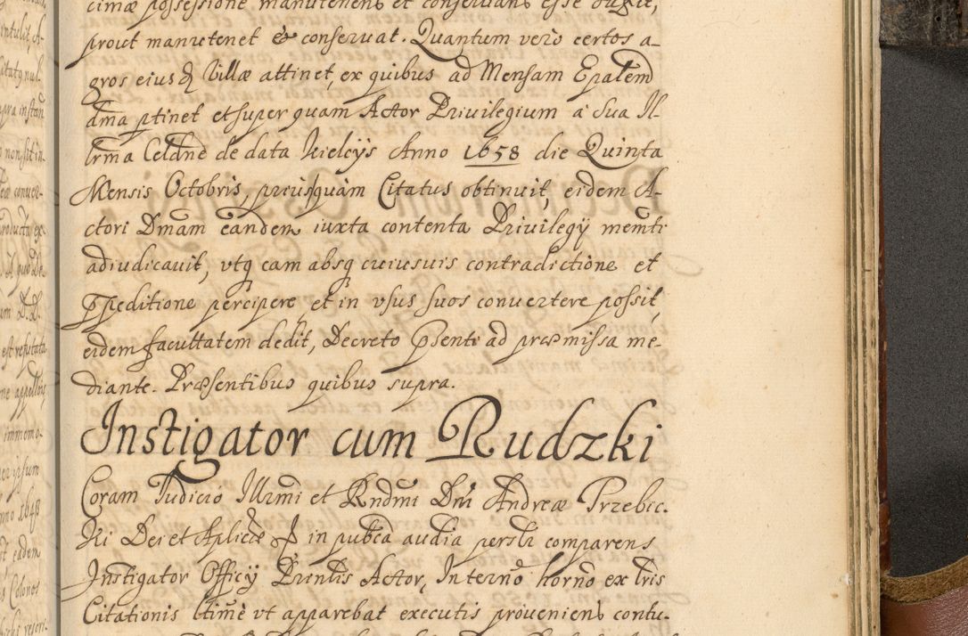 Zdjęcie nr 1012 dla obiektu archiwalnego: Acta actorum, decretorum, sententiarum, erectionum, fundationum, confirmationum, instiutionum, resignationum, constitutionum, provisionum, submissionum, quietationum, substitutionum, ordinationum, ingrossationum, prostestationum R. D. Andreae Trzebicki, episcopi Cracoviensis, ducis Severiae in a. D. 1658 et  1659 acticatorum. Volumen I 