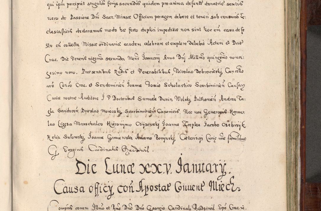 Zdjęcie nr 602 dla obiektu archiwalnego: Acta actorum, obligationum, erectionum, decretorum, rovisionum, instutionum, confirmationum caeterarumque causarum et negotiorum ad forum spirituale pertinentium coram R. D. Georgio S. R. E. Cardinali presbytero Radziwiłł nuncupato, perpetuo administratore episcopatus Cracoviensis et Ducatus Severiensis, duce in Olika et Nieśież, Sacrique Romani Imperii principe ab anno 1597 ad annum 1600 diem 12 Februarii inclusive, etiam sub ansentia eius Cracoviae acticatorum.