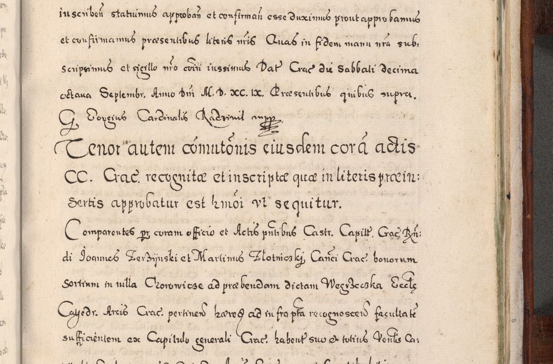Zdjęcie nr 996 dla obiektu archiwalnego: Acta actorum, obligationum, erectionum, decretorum, rovisionum, instutionum, confirmationum caeterarumque causarum et negotiorum ad forum spirituale pertinentium coram R. D. Georgio S. R. E. Cardinali presbytero Radziwiłł nuncupato, perpetuo administratore episcopatus Cracoviensis et Ducatus Severiensis, duce in Olika et Nieśież, Sacrique Romani Imperii principe ab anno 1597 ad annum 1600 diem 12 Februarii inclusive, etiam sub ansentia eius Cracoviae acticatorum.