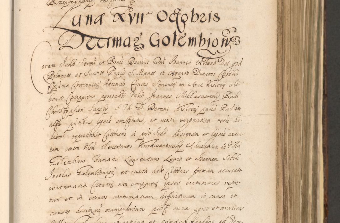 Zdjęcie nr 341 dla obiektu archiwalnego: Acta actorum, institutionum, resignationum, provisionum, decretorum, sententiarum, inscriptionum, testamentorum, confirmationum, ingrossationum, obligationum, quietationum, constitutionum R. D. Andreae Szołdrski, episcopi Kijoviensis, Gnesnensis et Posnaniensis praepositi, cantoris Cracoviensis, Vladislaviensis canonici, R. S. M. secretarii, episcopatus Cracoviensis in spiritualibus er temporalibus deputati anno 1633, 1634 et 1635