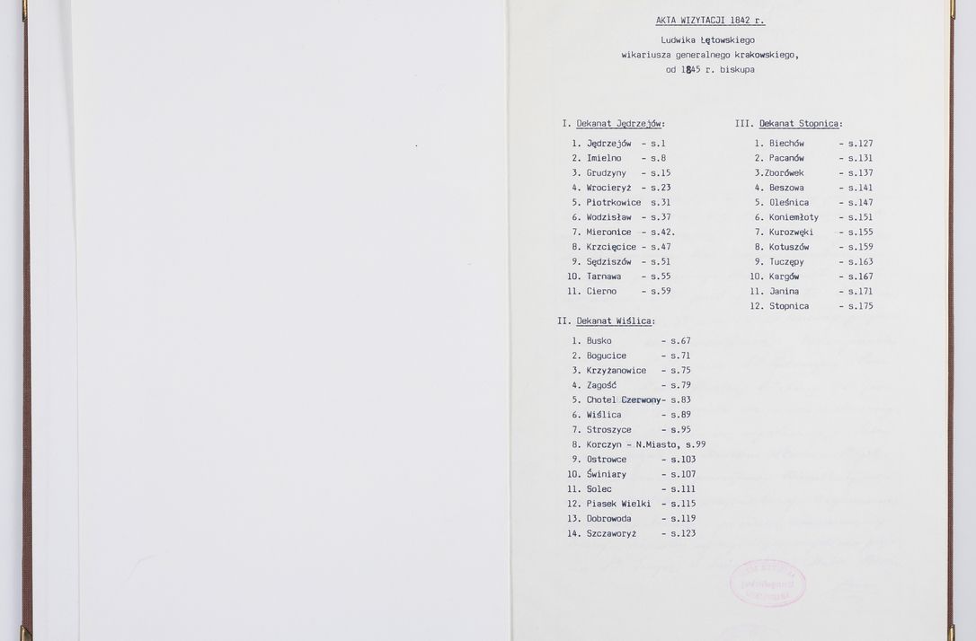 Zdjęcie nr 4 dla obiektu archiwalnego: [Akta wizytacji dekanatów Jędrzejów, Stopnica, Wiślica przeprowadzone przez Ludwika Łętowskiego, wikariusza generalnego krakowskiego w 1842 r.]