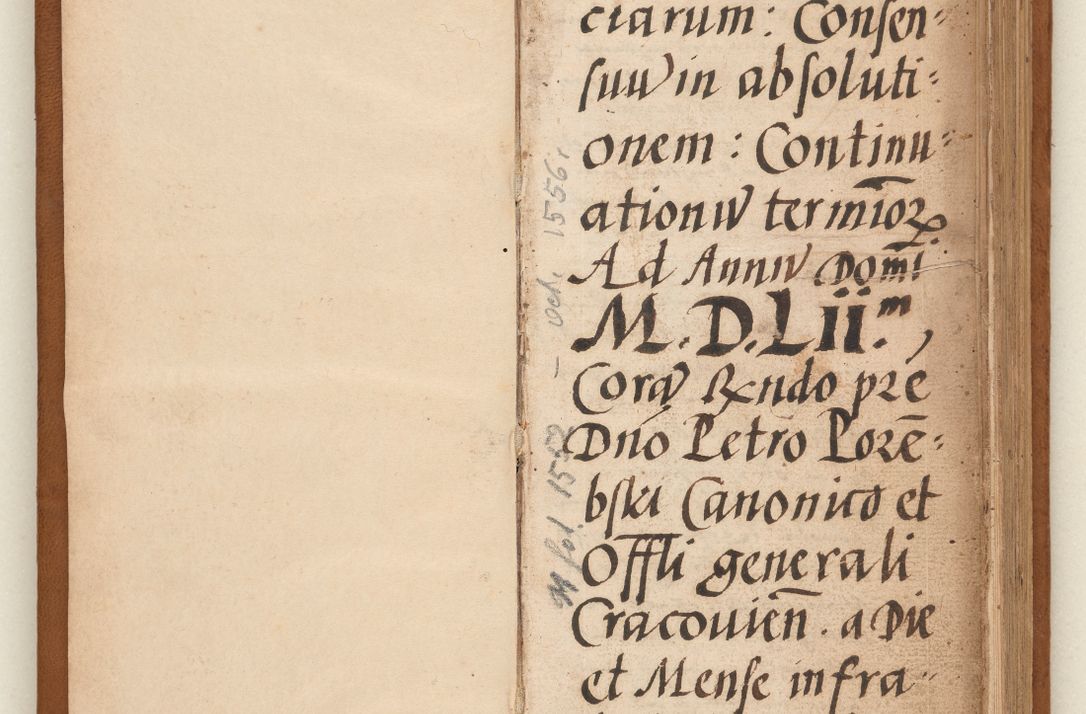 Zdjęcie nr 4 dla obiektu archiwalnego: Acta pronunciationum, absolutoriarum a termino, relacionum, diligenciarum, consensuum in absolutionem, continuationum terminorum ad annum Domini MDLIIᵐ coram reverendo patre domino Petro Porembski canonico et officiali generali Cracoviensi, a die et mense infrascriptis continuantur.