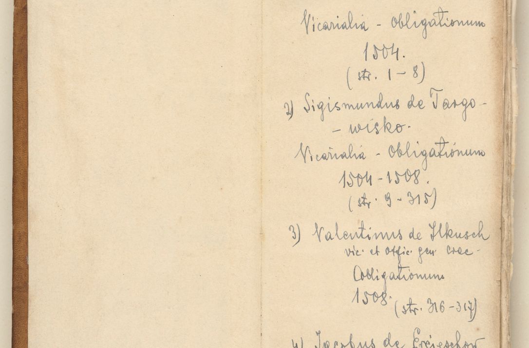 Zdjęcie nr 3 dla obiektu archiwalnego: [Acta] obligation[um] coram reverendo p[atre] domino Johanne de Starzechouicze decretor[um] doctore, scolastico Visl[i]ciensi, canonico et in spirituali[bus] vicario generali Crac[oviensi] ad annum Domini m[ille]simum quingentesimum [quartum], indicione septim[a], [pon]tificatus sancti[ssimi in] Christo patris [domini nostri] domini Julii divina pro[vi]dencia pape secundi, anno primo feliciter i[nci]piunt.