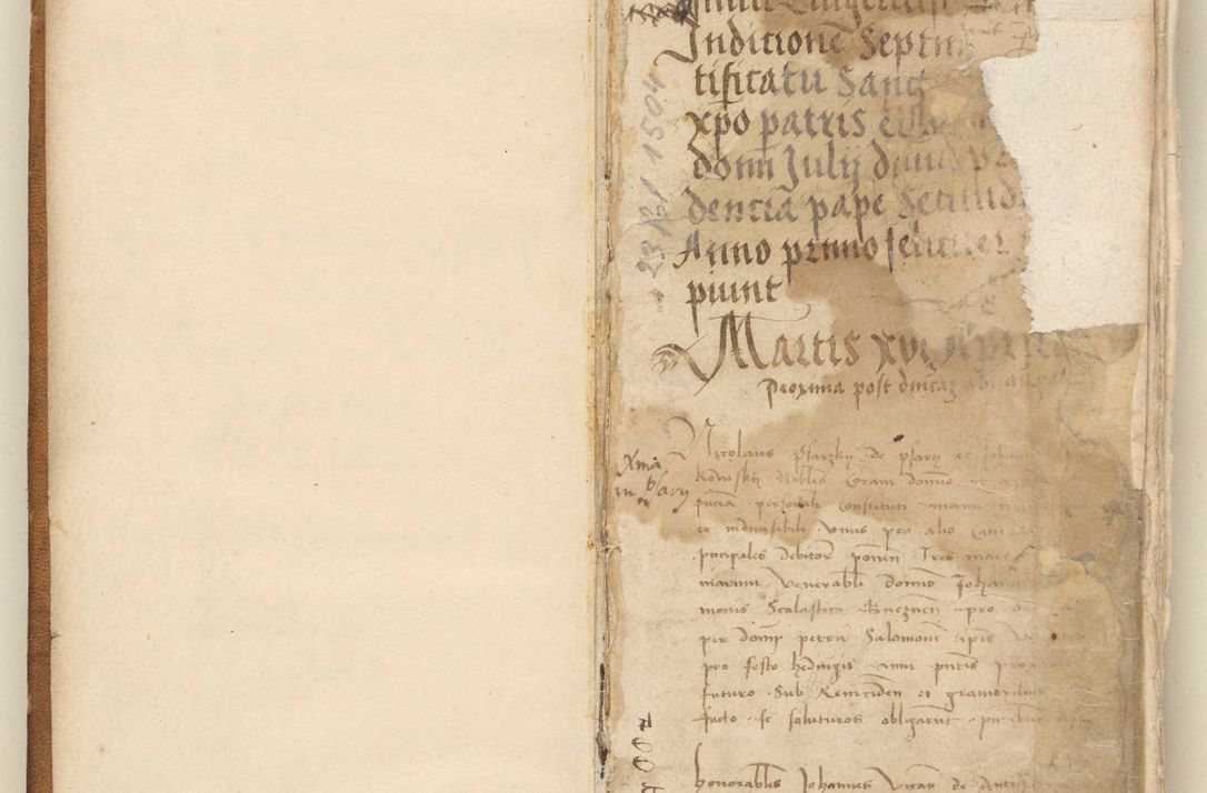 Zdjęcie nr 4 dla obiektu archiwalnego: [Acta] obligation[um] coram reverendo p[atre] domino Johanne de Starzechouicze decretor[um] doctore, scolastico Visl[i]ciensi, canonico et in spirituali[bus] vicario generali Crac[oviensi] ad annum Domini m[ille]simum quingentesimum [quartum], indicione septim[a], [pon]tificatus sancti[ssimi in] Christo patris [domini nostri] domini Julii divina pro[vi]dencia pape secundi, anno primo feliciter i[nci]piunt.