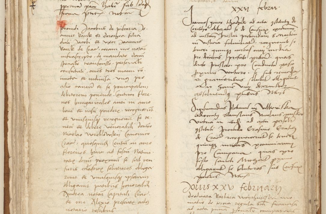 Zdjęcie nr 104 dla obiektu archiwalnego: [Acta] obligation[um] coram reverendo p[atre] domino Johanne de Starzechouicze decretor[um] doctore, scolastico Visl[i]ciensi, canonico et in spirituali[bus] vicario generali Crac[oviensi] ad annum Domini m[ille]simum quingentesimum [quartum], indicione septim[a], [pon]tificatus sancti[ssimi in] Christo patris [domini nostri] domini Julii divina pro[vi]dencia pape secundi, anno primo feliciter i[nci]piunt.