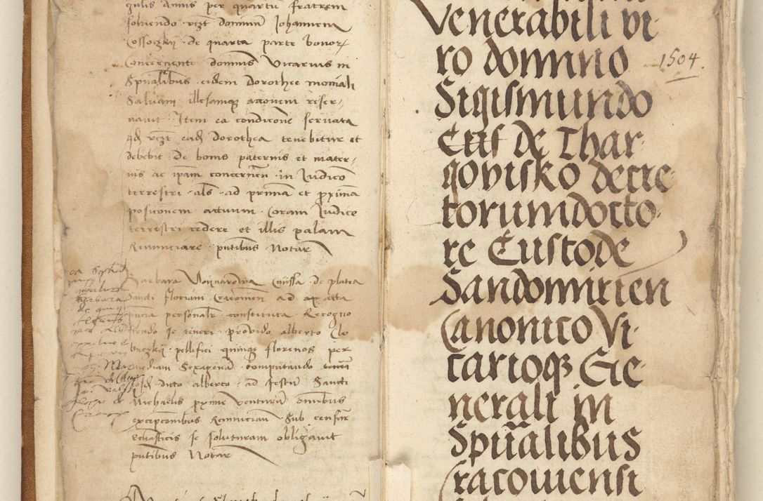 Zdjęcie nr 8 dla obiektu archiwalnego: [Acta] obligation[um] coram reverendo p[atre] domino Johanne de Starzechouicze decretor[um] doctore, scolastico Visl[i]ciensi, canonico et in spirituali[bus] vicario generali Crac[oviensi] ad annum Domini m[ille]simum quingentesimum [quartum], indicione septim[a], [pon]tificatus sancti[ssimi in] Christo patris [domini nostri] domini Julii divina pro[vi]dencia pape secundi, anno primo feliciter i[nci]piunt.