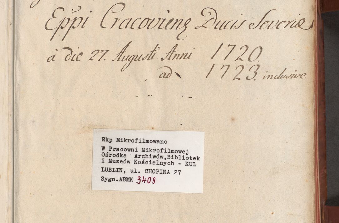 Zdjęcie nr 8 dla obiektu archiwalnego: Acta actorum episcopalium R. D. Constantini Feliciani in Szaniawy Szaniawski, episcopi Cracoviensis, ducis Severiae per annos 1720 - 1723 conscripta. Volumen I