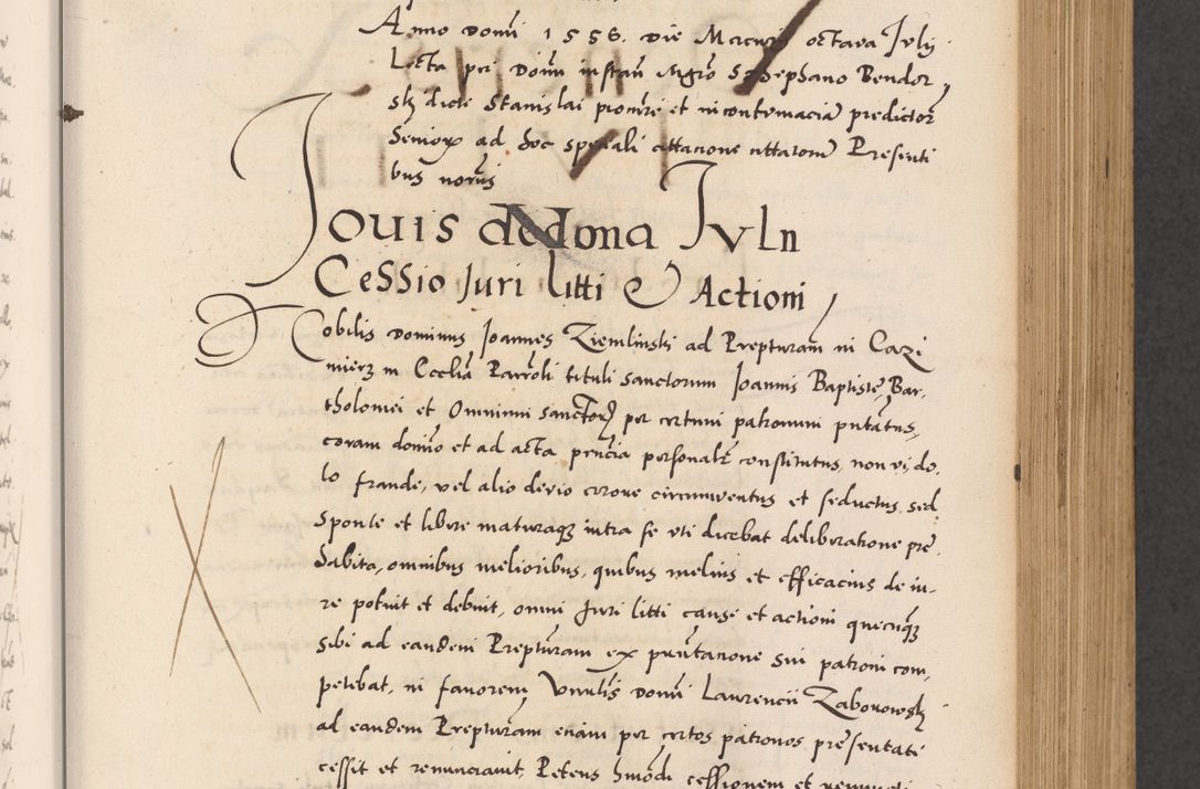 Zdjęcie nr 205 dla obiektu archiwalnego: Acta actorum causarum, sentenciarum diffinitivarum quam interloquutiorum, decretorum, obligationum, quietationum et constitutionum procuratorum coram reverndo domino Petri Porembski preposito Ossviencimensi, canonico et officiali Cracoviensi generali ad annum Dimini 1556, inditione quatuor decima, pontificatus sanctissimi in Christo patris domini Pauli divina providencia pape IIII anno ispius.