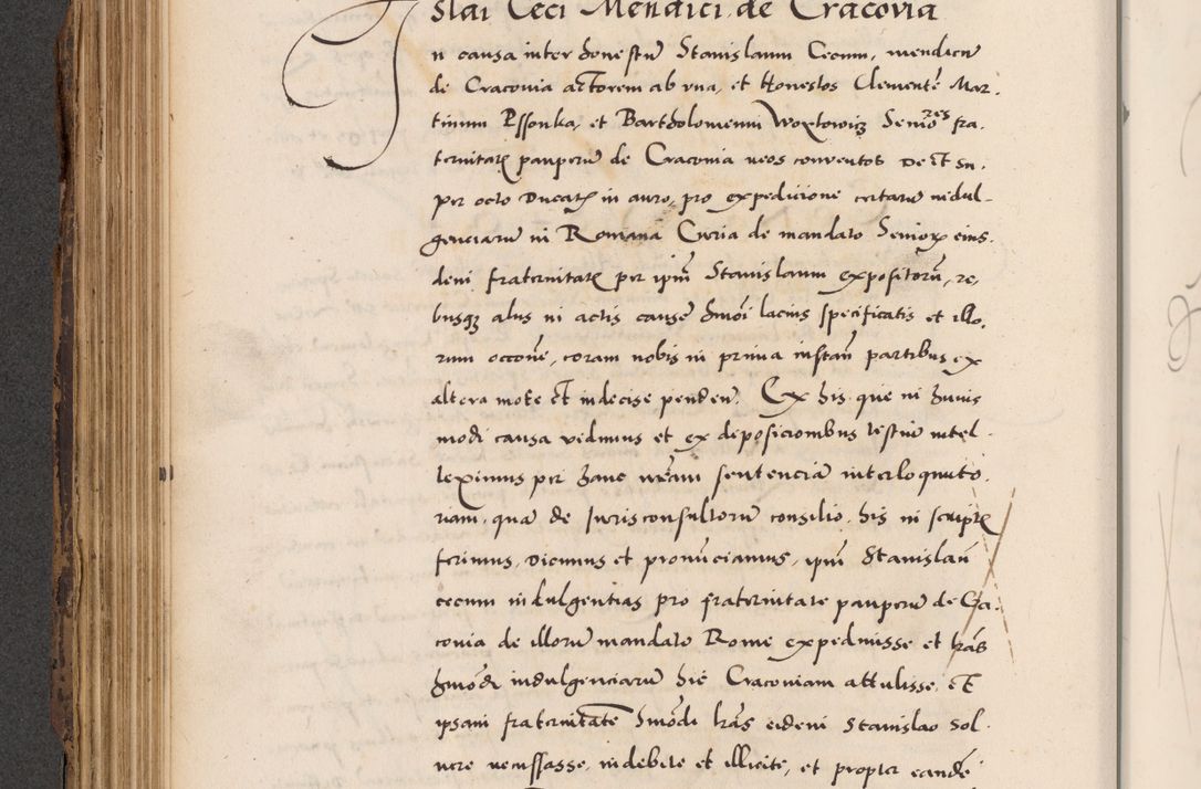 Zdjęcie nr 204 dla obiektu archiwalnego: Acta actorum causarum, sentenciarum diffinitivarum quam interloquutiorum, decretorum, obligationum, quietationum et constitutionum procuratorum coram reverndo domino Petri Porembski preposito Ossviencimensi, canonico et officiali Cracoviensi generali ad annum Dimini 1556, inditione quatuor decima, pontificatus sanctissimi in Christo patris domini Pauli divina providencia pape IIII anno ispius.
