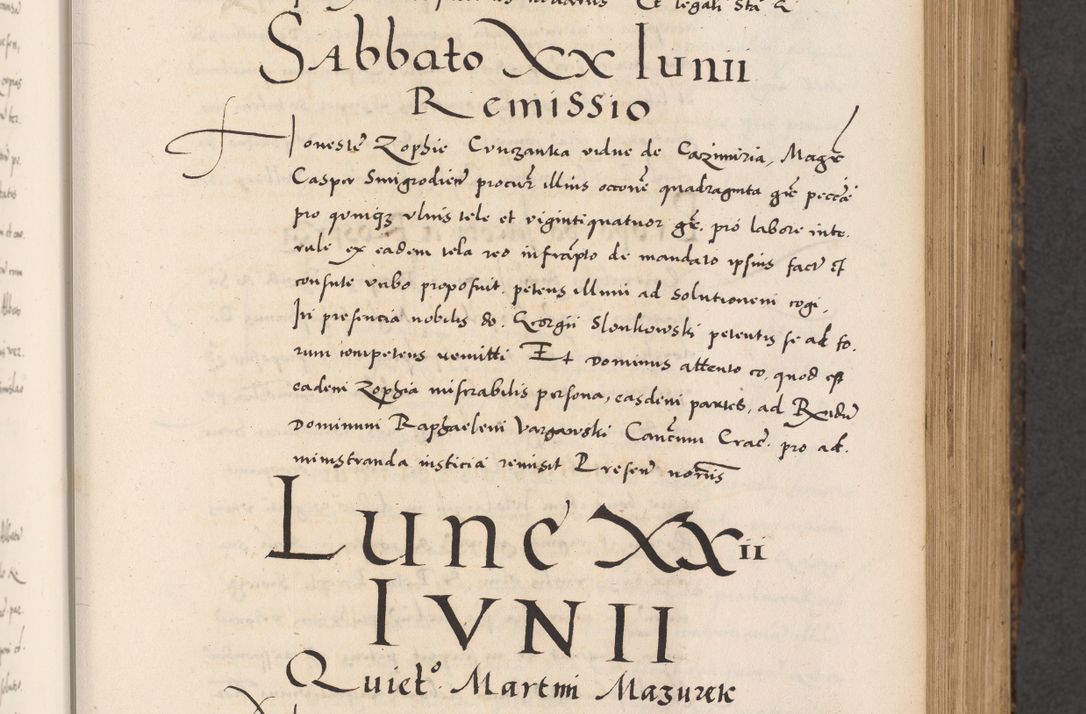 Zdjęcie nr 175 dla obiektu archiwalnego: Acta actorum causarum, sentenciarum diffinitivarum quam interloquutiorum, decretorum, obligationum, quietationum et constitutionum procuratorum coram reverndo domino Petri Porembski preposito Ossviencimensi, canonico et officiali Cracoviensi generali ad annum Dimini 1556, inditione quatuor decima, pontificatus sanctissimi in Christo patris domini Pauli divina providencia pape IIII anno ispius.