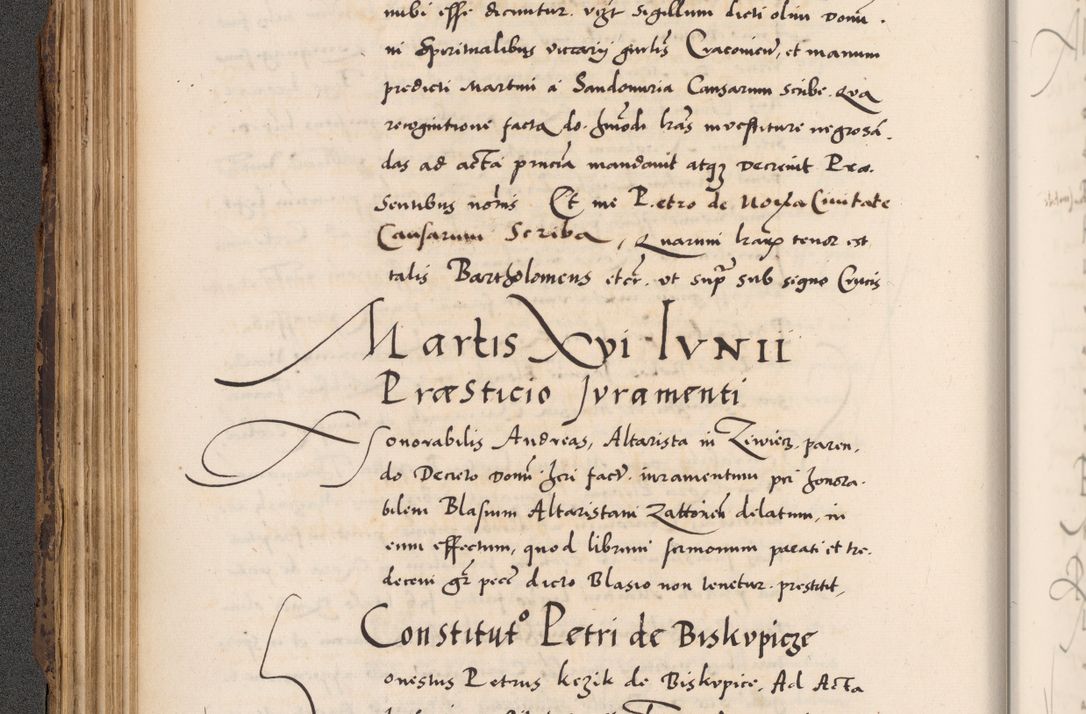 Zdjęcie nr 158 dla obiektu archiwalnego: Acta actorum causarum, sentenciarum diffinitivarum quam interloquutiorum, decretorum, obligationum, quietationum et constitutionum procuratorum coram reverndo domino Petri Porembski preposito Ossviencimensi, canonico et officiali Cracoviensi generali ad annum Dimini 1556, inditione quatuor decima, pontificatus sanctissimi in Christo patris domini Pauli divina providencia pape IIII anno ispius.