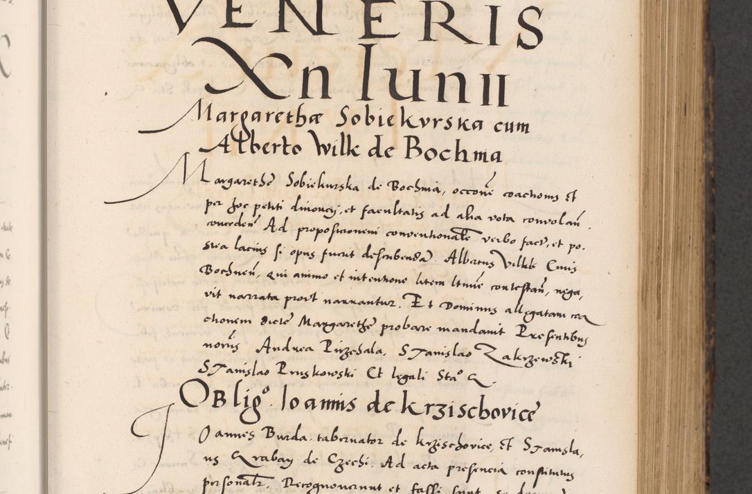 Zdjęcie nr 147 dla obiektu archiwalnego: Acta actorum causarum, sentenciarum diffinitivarum quam interloquutiorum, decretorum, obligationum, quietationum et constitutionum procuratorum coram reverndo domino Petri Porembski preposito Ossviencimensi, canonico et officiali Cracoviensi generali ad annum Dimini 1556, inditione quatuor decima, pontificatus sanctissimi in Christo patris domini Pauli divina providencia pape IIII anno ispius.