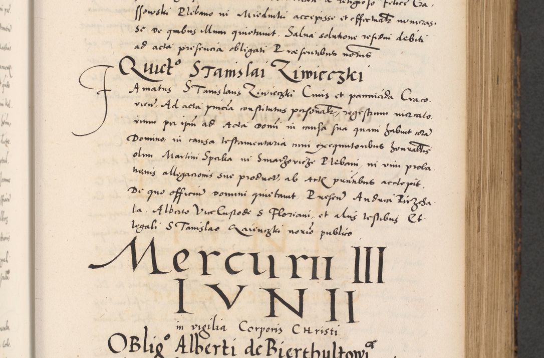 Zdjęcie nr 135 dla obiektu archiwalnego: Acta actorum causarum, sentenciarum diffinitivarum quam interloquutiorum, decretorum, obligationum, quietationum et constitutionum procuratorum coram reverndo domino Petri Porembski preposito Ossviencimensi, canonico et officiali Cracoviensi generali ad annum Dimini 1556, inditione quatuor decima, pontificatus sanctissimi in Christo patris domini Pauli divina providencia pape IIII anno ispius.