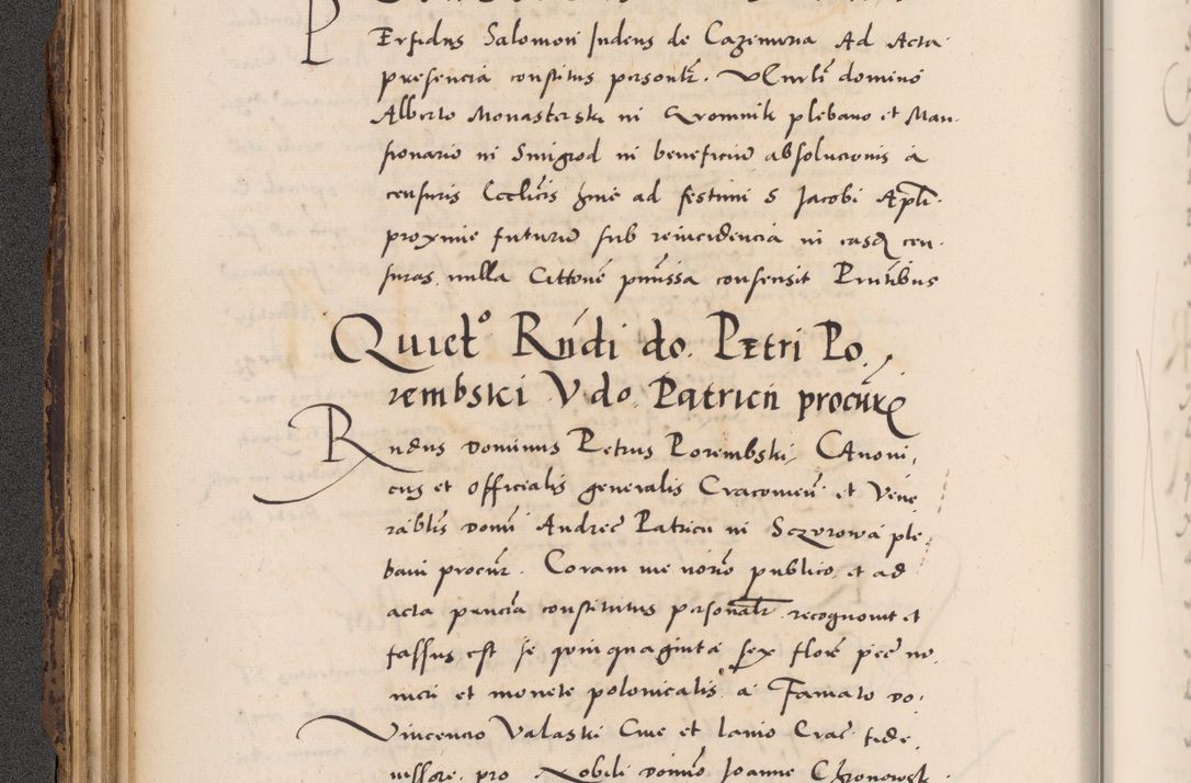 Zdjęcie nr 116 dla obiektu archiwalnego: Acta actorum causarum, sentenciarum diffinitivarum quam interloquutiorum, decretorum, obligationum, quietationum et constitutionum procuratorum coram reverndo domino Petri Porembski preposito Ossviencimensi, canonico et officiali Cracoviensi generali ad annum Dimini 1556, inditione quatuor decima, pontificatus sanctissimi in Christo patris domini Pauli divina providencia pape IIII anno ispius.