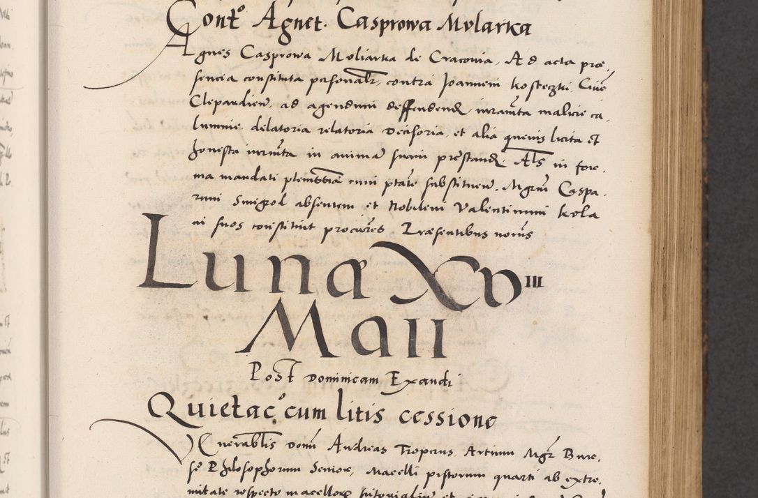 Zdjęcie nr 111 dla obiektu archiwalnego: Acta actorum causarum, sentenciarum diffinitivarum quam interloquutiorum, decretorum, obligationum, quietationum et constitutionum procuratorum coram reverndo domino Petri Porembski preposito Ossviencimensi, canonico et officiali Cracoviensi generali ad annum Dimini 1556, inditione quatuor decima, pontificatus sanctissimi in Christo patris domini Pauli divina providencia pape IIII anno ispius.