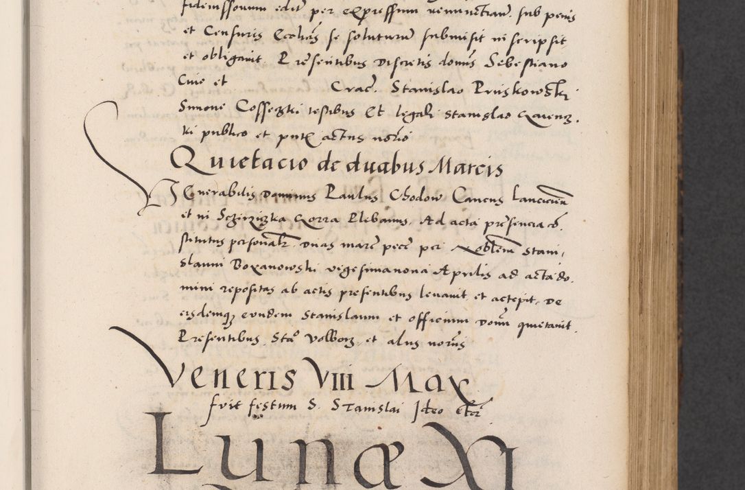Zdjęcie nr 93 dla obiektu archiwalnego: Acta actorum causarum, sentenciarum diffinitivarum quam interloquutiorum, decretorum, obligationum, quietationum et constitutionum procuratorum coram reverndo domino Petri Porembski preposito Ossviencimensi, canonico et officiali Cracoviensi generali ad annum Dimini 1556, inditione quatuor decima, pontificatus sanctissimi in Christo patris domini Pauli divina providencia pape IIII anno ispius.