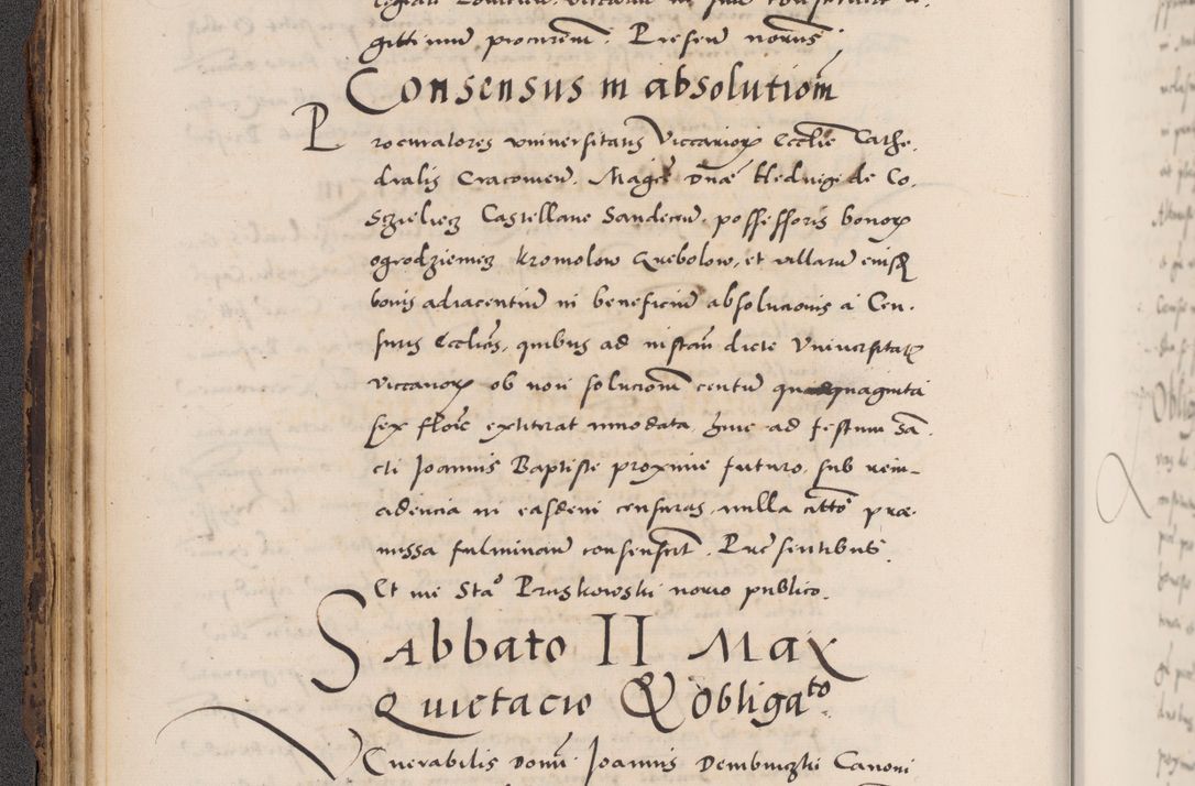 Zdjęcie nr 82 dla obiektu archiwalnego: Acta actorum causarum, sentenciarum diffinitivarum quam interloquutiorum, decretorum, obligationum, quietationum et constitutionum procuratorum coram reverndo domino Petri Porembski preposito Ossviencimensi, canonico et officiali Cracoviensi generali ad annum Dimini 1556, inditione quatuor decima, pontificatus sanctissimi in Christo patris domini Pauli divina providencia pape IIII anno ispius.