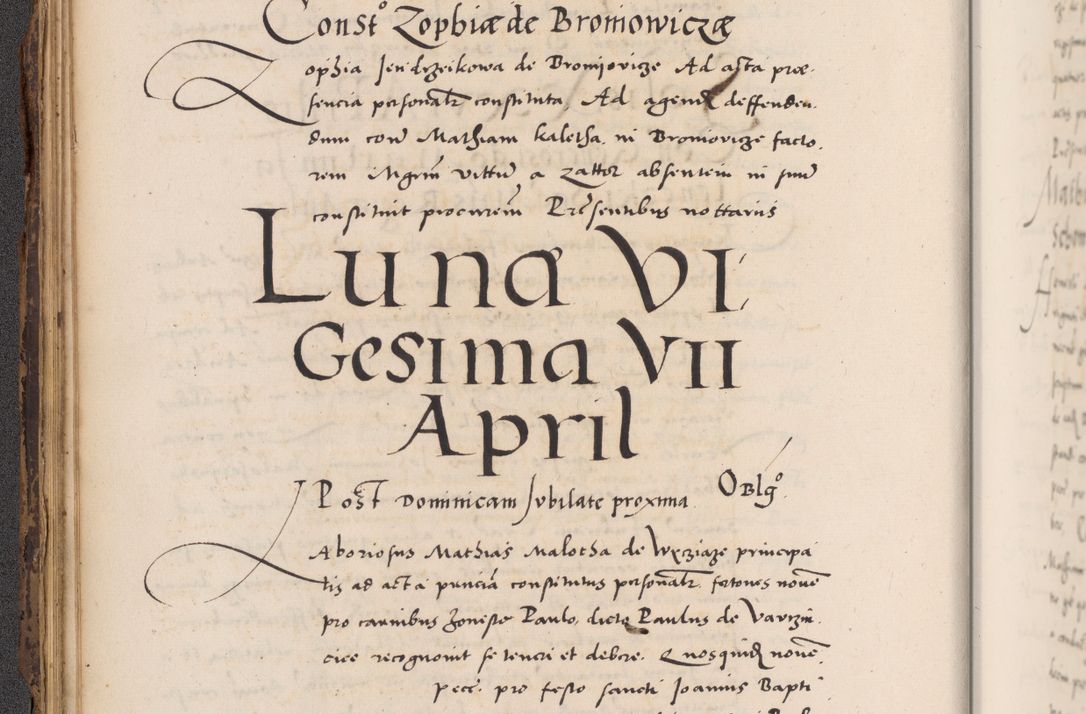 Zdjęcie nr 76 dla obiektu archiwalnego: Acta actorum causarum, sentenciarum diffinitivarum quam interloquutiorum, decretorum, obligationum, quietationum et constitutionum procuratorum coram reverndo domino Petri Porembski preposito Ossviencimensi, canonico et officiali Cracoviensi generali ad annum Dimini 1556, inditione quatuor decima, pontificatus sanctissimi in Christo patris domini Pauli divina providencia pape IIII anno ispius.