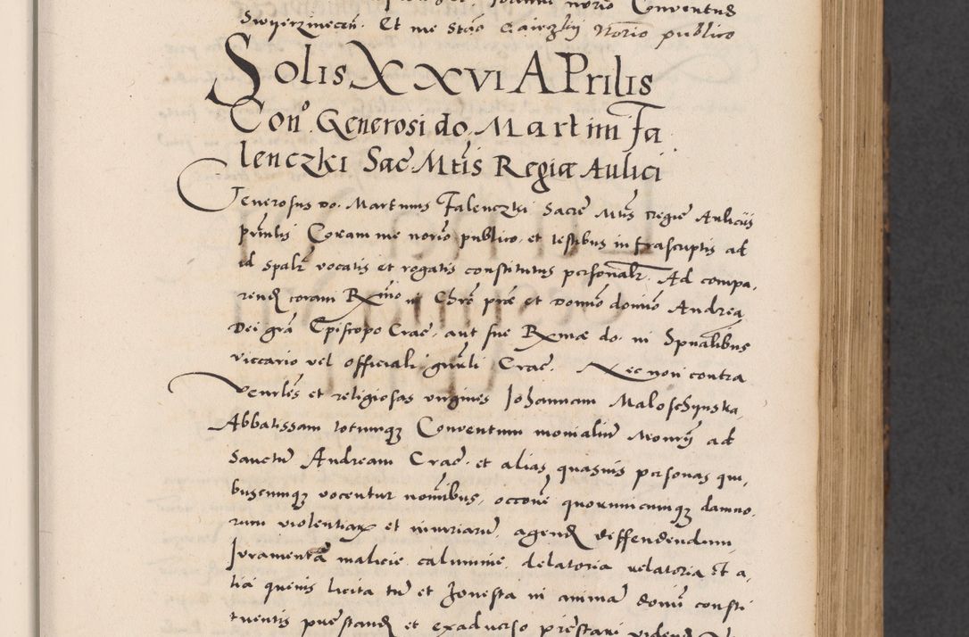 Zdjęcie nr 75 dla obiektu archiwalnego: Acta actorum causarum, sentenciarum diffinitivarum quam interloquutiorum, decretorum, obligationum, quietationum et constitutionum procuratorum coram reverndo domino Petri Porembski preposito Ossviencimensi, canonico et officiali Cracoviensi generali ad annum Dimini 1556, inditione quatuor decima, pontificatus sanctissimi in Christo patris domini Pauli divina providencia pape IIII anno ispius.