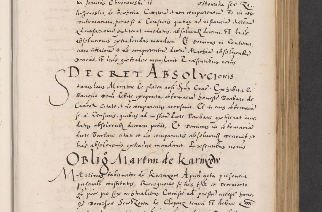 Zdjęcie nr 37 dla obiektu archiwalnego: Acta actorum causarum, sentenciarum diffinitivarum quam interloquutiorum, decretorum, obligationum, quietationum et constitutionum procuratorum coram reverndo domino Petri Porembski preposito Ossviencimensi, canonico et officiali Cracoviensi generali ad annum Dimini 1556, inditione quatuor decima, pontificatus sanctissimi in Christo patris domini Pauli divina providencia pape IIII anno ispius.