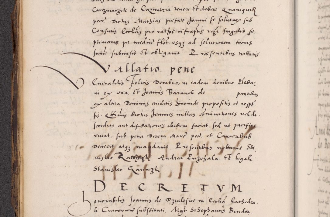 Zdjęcie nr 34 dla obiektu archiwalnego: Acta actorum causarum, sentenciarum diffinitivarum quam interloquutiorum, decretorum, obligationum, quietationum et constitutionum procuratorum coram reverndo domino Petri Porembski preposito Ossviencimensi, canonico et officiali Cracoviensi generali ad annum Dimini 1556, inditione quatuor decima, pontificatus sanctissimi in Christo patris domini Pauli divina providencia pape IIII anno ispius.