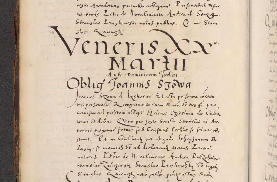 Zdjęcie nr 14 dla obiektu archiwalnego: Acta actorum causarum, sentenciarum diffinitivarum quam interloquutiorum, decretorum, obligationum, quietationum et constitutionum procuratorum coram reverndo domino Petri Porembski preposito Ossviencimensi, canonico et officiali Cracoviensi generali ad annum Dimini 1556, inditione quatuor decima, pontificatus sanctissimi in Christo patris domini Pauli divina providencia pape IIII anno ispius.