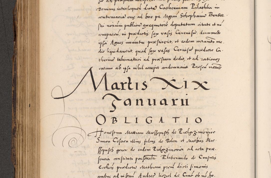 Zdjęcie nr 404 dla obiektu archiwalnego: Acta actorum causarum, sentenciarum diffinitivarum quam interloquutiorum, decretorum, obligationum, quietationum et constitutionum procuratorum coram reverndo domino Petri Porembski preposito Ossviencimensi, canonico et officiali Cracoviensi generali ad annum Dimini 1556, inditione quatuor decima, pontificatus sanctissimi in Christo patris domini Pauli divina providencia pape IIII anno ispius.