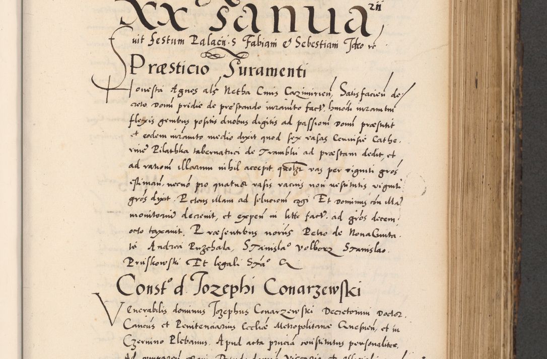 Zdjęcie nr 405 dla obiektu archiwalnego: Acta actorum causarum, sentenciarum diffinitivarum quam interloquutiorum, decretorum, obligationum, quietationum et constitutionum procuratorum coram reverndo domino Petri Porembski preposito Ossviencimensi, canonico et officiali Cracoviensi generali ad annum Dimini 1556, inditione quatuor decima, pontificatus sanctissimi in Christo patris domini Pauli divina providencia pape IIII anno ispius.