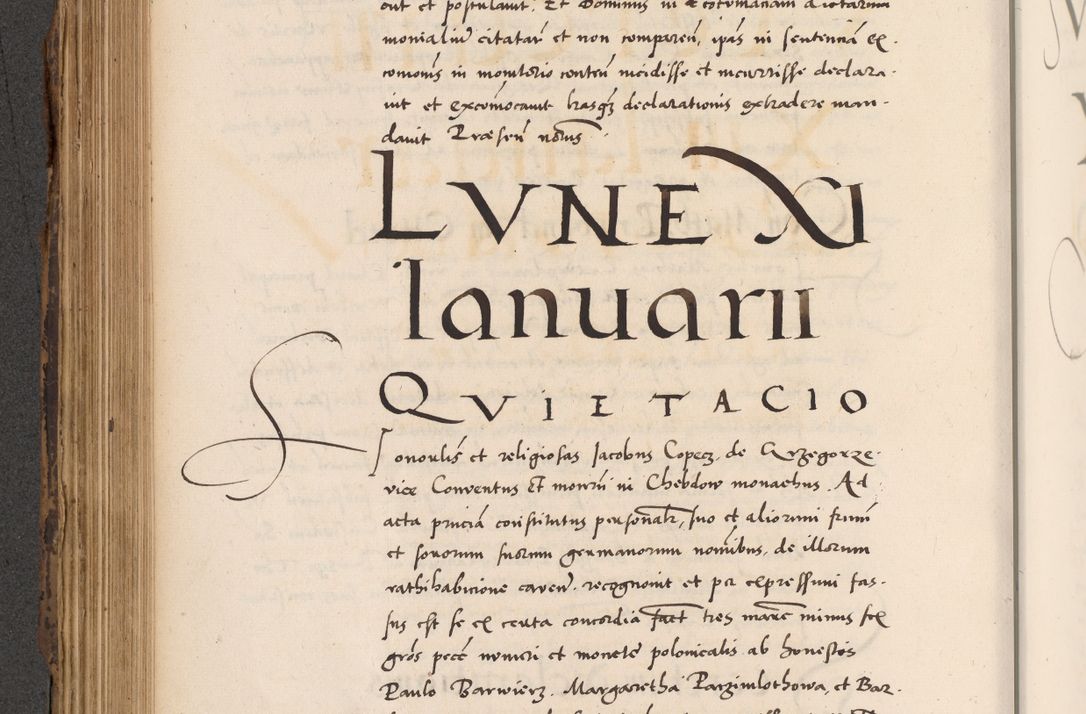 Zdjęcie nr 394 dla obiektu archiwalnego: Acta actorum causarum, sentenciarum diffinitivarum quam interloquutiorum, decretorum, obligationum, quietationum et constitutionum procuratorum coram reverndo domino Petri Porembski preposito Ossviencimensi, canonico et officiali Cracoviensi generali ad annum Dimini 1556, inditione quatuor decima, pontificatus sanctissimi in Christo patris domini Pauli divina providencia pape IIII anno ispius.