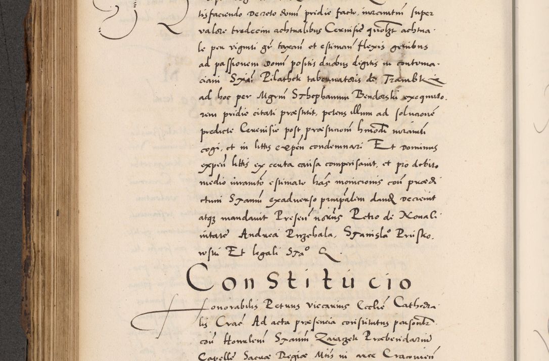 Zdjęcie nr 400 dla obiektu archiwalnego: Acta actorum causarum, sentenciarum diffinitivarum quam interloquutiorum, decretorum, obligationum, quietationum et constitutionum procuratorum coram reverndo domino Petri Porembski preposito Ossviencimensi, canonico et officiali Cracoviensi generali ad annum Dimini 1556, inditione quatuor decima, pontificatus sanctissimi in Christo patris domini Pauli divina providencia pape IIII anno ispius.