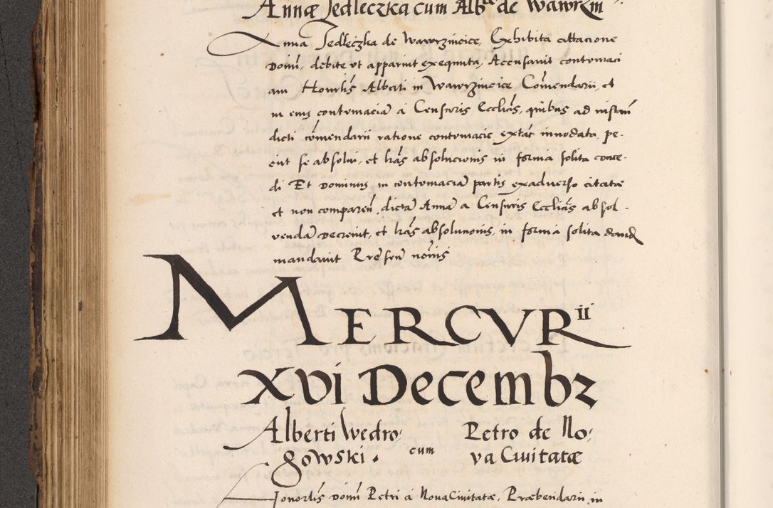 Zdjęcie nr 376 dla obiektu archiwalnego: Acta actorum causarum, sentenciarum diffinitivarum quam interloquutiorum, decretorum, obligationum, quietationum et constitutionum procuratorum coram reverndo domino Petri Porembski preposito Ossviencimensi, canonico et officiali Cracoviensi generali ad annum Dimini 1556, inditione quatuor decima, pontificatus sanctissimi in Christo patris domini Pauli divina providencia pape IIII anno ispius.