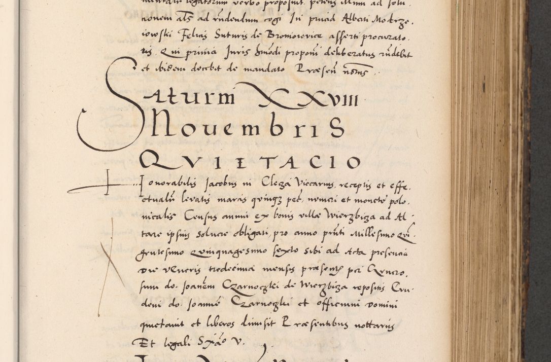 Zdjęcie nr 365 dla obiektu archiwalnego: Acta actorum causarum, sentenciarum diffinitivarum quam interloquutiorum, decretorum, obligationum, quietationum et constitutionum procuratorum coram reverndo domino Petri Porembski preposito Ossviencimensi, canonico et officiali Cracoviensi generali ad annum Dimini 1556, inditione quatuor decima, pontificatus sanctissimi in Christo patris domini Pauli divina providencia pape IIII anno ispius.