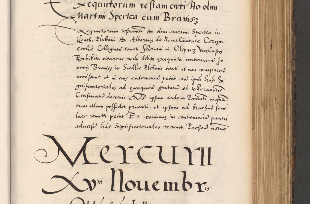 Zdjęcie nr 353 dla obiektu archiwalnego: Acta actorum causarum, sentenciarum diffinitivarum quam interloquutiorum, decretorum, obligationum, quietationum et constitutionum procuratorum coram reverndo domino Petri Porembski preposito Ossviencimensi, canonico et officiali Cracoviensi generali ad annum Dimini 1556, inditione quatuor decima, pontificatus sanctissimi in Christo patris domini Pauli divina providencia pape IIII anno ispius.