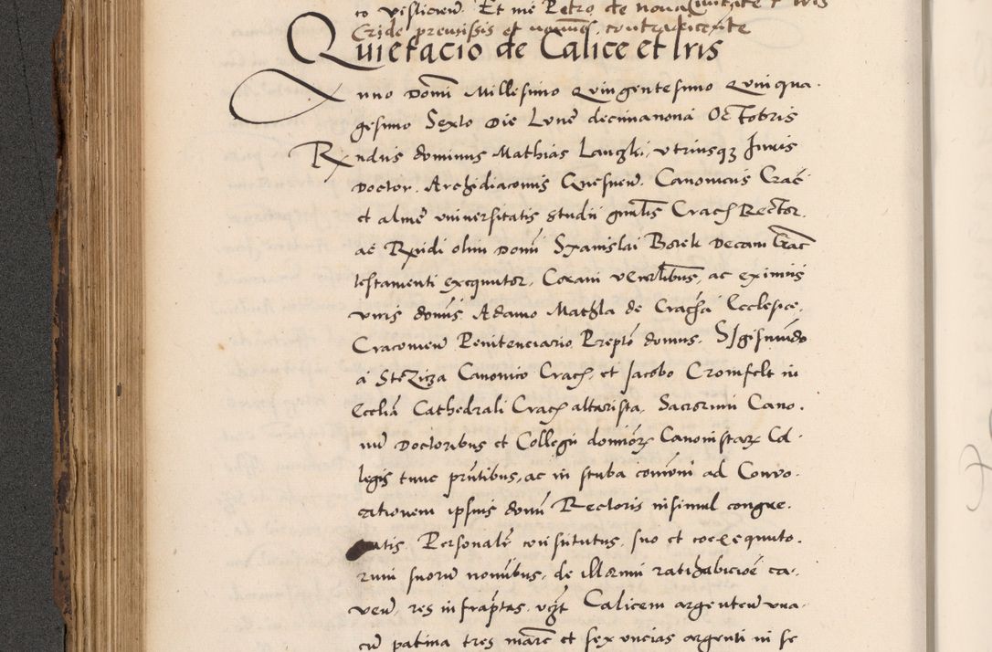 Zdjęcie nr 334 dla obiektu archiwalnego: Acta actorum causarum, sentenciarum diffinitivarum quam interloquutiorum, decretorum, obligationum, quietationum et constitutionum procuratorum coram reverndo domino Petri Porembski preposito Ossviencimensi, canonico et officiali Cracoviensi generali ad annum Dimini 1556, inditione quatuor decima, pontificatus sanctissimi in Christo patris domini Pauli divina providencia pape IIII anno ispius.