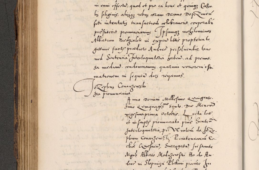 Zdjęcie nr 328 dla obiektu archiwalnego: Acta actorum causarum, sentenciarum diffinitivarum quam interloquutiorum, decretorum, obligationum, quietationum et constitutionum procuratorum coram reverndo domino Petri Porembski preposito Ossviencimensi, canonico et officiali Cracoviensi generali ad annum Dimini 1556, inditione quatuor decima, pontificatus sanctissimi in Christo patris domini Pauli divina providencia pape IIII anno ispius.
