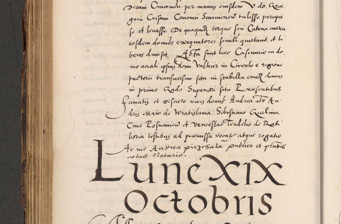 Zdjęcie nr 324 dla obiektu archiwalnego: Acta actorum causarum, sentenciarum diffinitivarum quam interloquutiorum, decretorum, obligationum, quietationum et constitutionum procuratorum coram reverndo domino Petri Porembski preposito Ossviencimensi, canonico et officiali Cracoviensi generali ad annum Dimini 1556, inditione quatuor decima, pontificatus sanctissimi in Christo patris domini Pauli divina providencia pape IIII anno ispius.