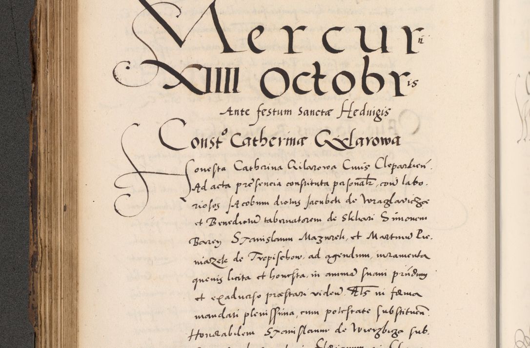 Zdjęcie nr 320 dla obiektu archiwalnego: Acta actorum causarum, sentenciarum diffinitivarum quam interloquutiorum, decretorum, obligationum, quietationum et constitutionum procuratorum coram reverndo domino Petri Porembski preposito Ossviencimensi, canonico et officiali Cracoviensi generali ad annum Dimini 1556, inditione quatuor decima, pontificatus sanctissimi in Christo patris domini Pauli divina providencia pape IIII anno ispius.