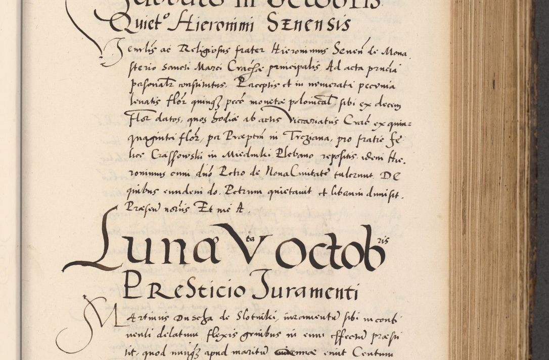 Zdjęcie nr 305 dla obiektu archiwalnego: Acta actorum causarum, sentenciarum diffinitivarum quam interloquutiorum, decretorum, obligationum, quietationum et constitutionum procuratorum coram reverndo domino Petri Porembski preposito Ossviencimensi, canonico et officiali Cracoviensi generali ad annum Dimini 1556, inditione quatuor decima, pontificatus sanctissimi in Christo patris domini Pauli divina providencia pape IIII anno ispius.
