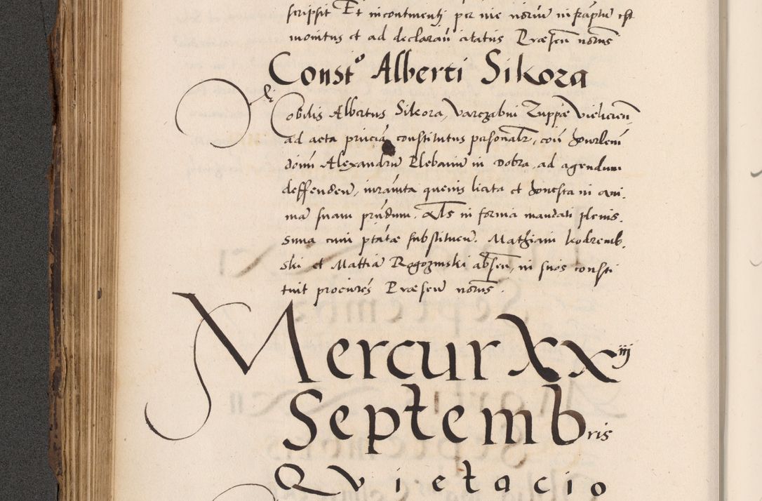 Zdjęcie nr 290 dla obiektu archiwalnego: Acta actorum causarum, sentenciarum diffinitivarum quam interloquutiorum, decretorum, obligationum, quietationum et constitutionum procuratorum coram reverndo domino Petri Porembski preposito Ossviencimensi, canonico et officiali Cracoviensi generali ad annum Dimini 1556, inditione quatuor decima, pontificatus sanctissimi in Christo patris domini Pauli divina providencia pape IIII anno ispius.