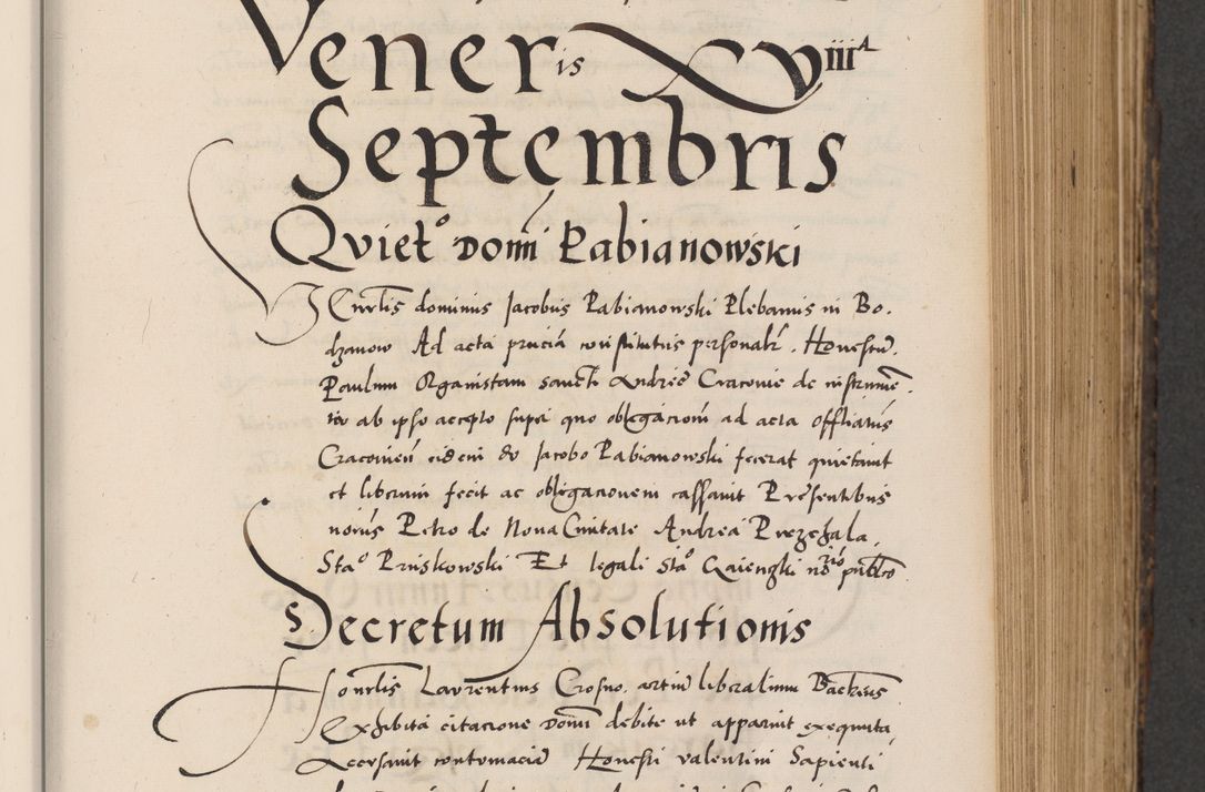 Zdjęcie nr 283 dla obiektu archiwalnego: Acta actorum causarum, sentenciarum diffinitivarum quam interloquutiorum, decretorum, obligationum, quietationum et constitutionum procuratorum coram reverndo domino Petri Porembski preposito Ossviencimensi, canonico et officiali Cracoviensi generali ad annum Dimini 1556, inditione quatuor decima, pontificatus sanctissimi in Christo patris domini Pauli divina providencia pape IIII anno ispius.