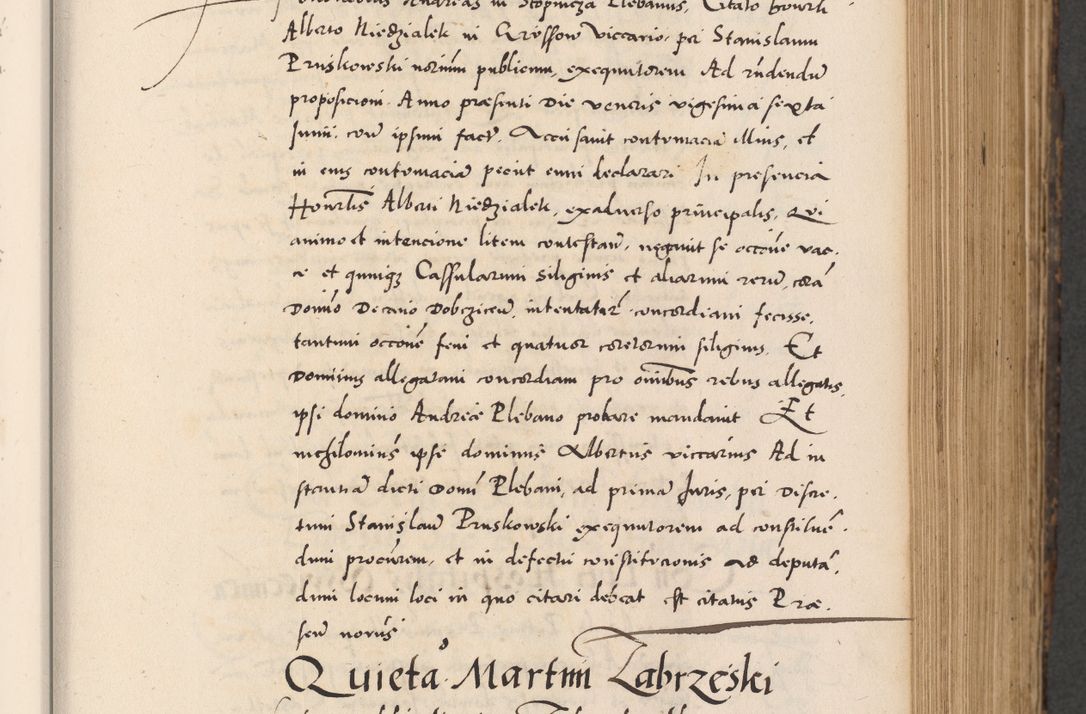 Zdjęcie nr 273 dla obiektu archiwalnego: Acta actorum causarum, sentenciarum diffinitivarum quam interloquutiorum, decretorum, obligationum, quietationum et constitutionum procuratorum coram reverndo domino Petri Porembski preposito Ossviencimensi, canonico et officiali Cracoviensi generali ad annum Dimini 1556, inditione quatuor decima, pontificatus sanctissimi in Christo patris domini Pauli divina providencia pape IIII anno ispius.