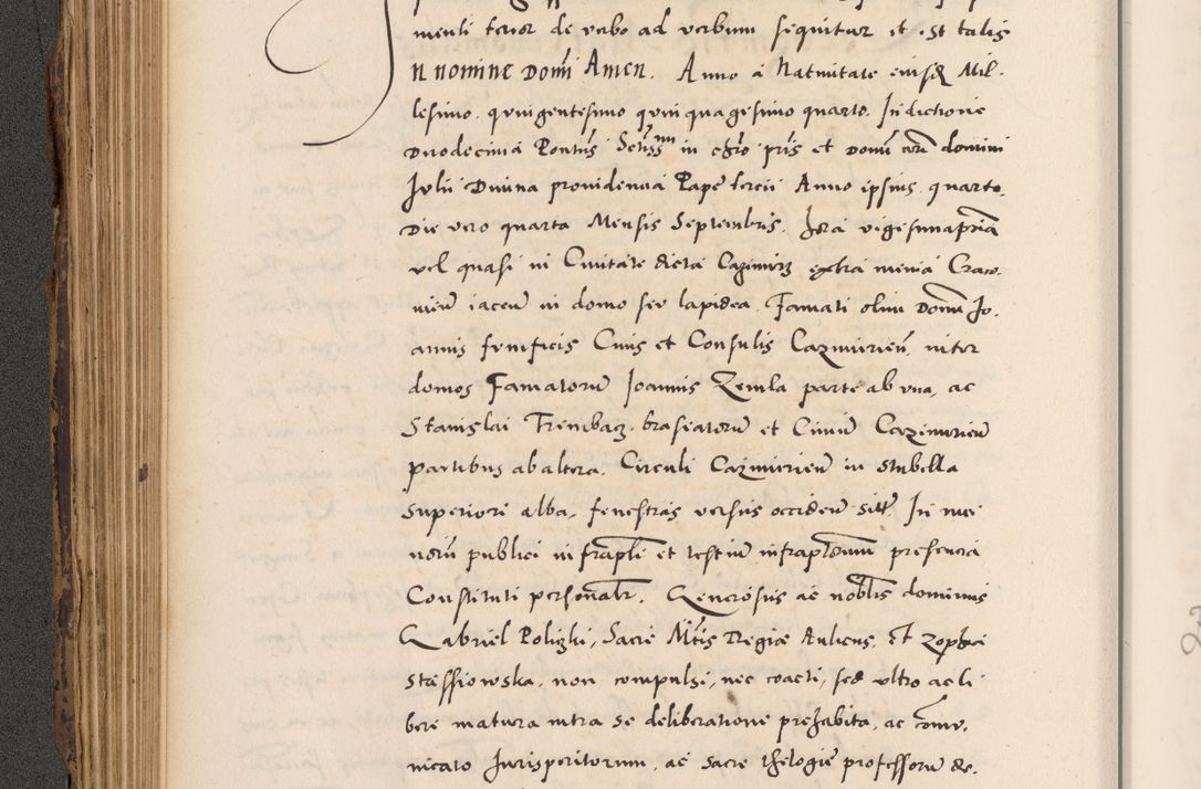 Zdjęcie nr 252 dla obiektu archiwalnego: Acta actorum causarum, sentenciarum diffinitivarum quam interloquutiorum, decretorum, obligationum, quietationum et constitutionum procuratorum coram reverndo domino Petri Porembski preposito Ossviencimensi, canonico et officiali Cracoviensi generali ad annum Dimini 1556, inditione quatuor decima, pontificatus sanctissimi in Christo patris domini Pauli divina providencia pape IIII anno ispius.
