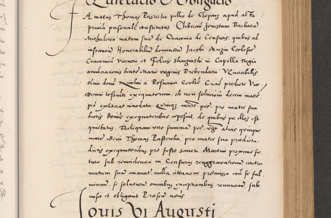 Zdjęcie nr 231 dla obiektu archiwalnego: Acta actorum causarum, sentenciarum diffinitivarum quam interloquutiorum, decretorum, obligationum, quietationum et constitutionum procuratorum coram reverndo domino Petri Porembski preposito Ossviencimensi, canonico et officiali Cracoviensi generali ad annum Dimini 1556, inditione quatuor decima, pontificatus sanctissimi in Christo patris domini Pauli divina providencia pape IIII anno ispius.