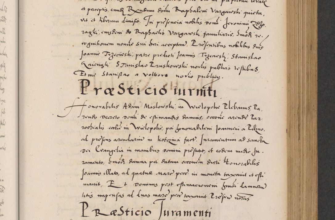 Zdjęcie nr 217 dla obiektu archiwalnego: Acta actorum causarum, sentenciarum diffinitivarum quam interloquutiorum, decretorum, obligationum, quietationum et constitutionum procuratorum coram reverndo domino Petri Porembski preposito Ossviencimensi, canonico et officiali Cracoviensi generali ad annum Dimini 1556, inditione quatuor decima, pontificatus sanctissimi in Christo patris domini Pauli divina providencia pape IIII anno ispius.