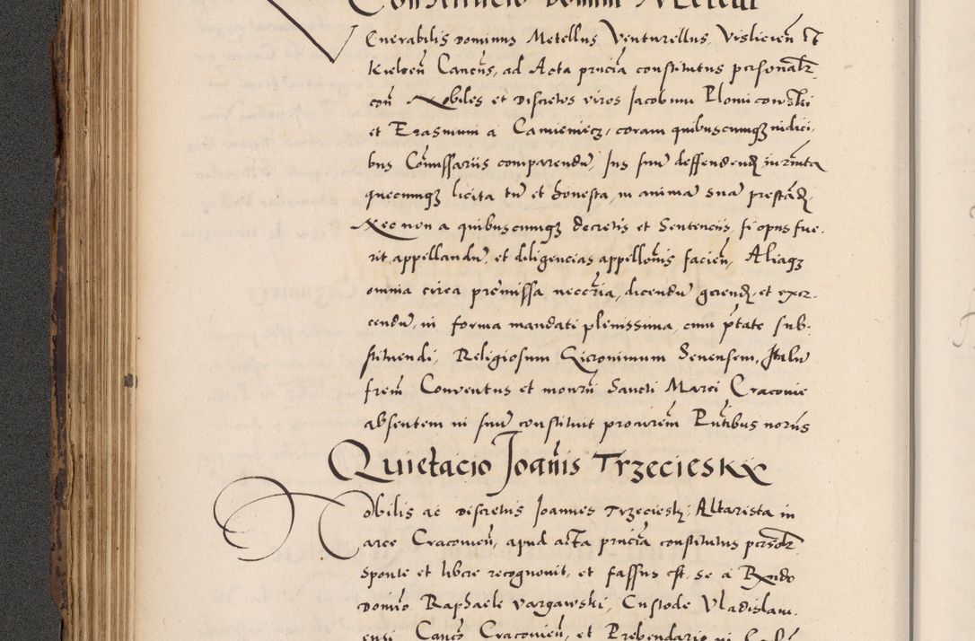 Zdjęcie nr 216 dla obiektu archiwalnego: Acta actorum causarum, sentenciarum diffinitivarum quam interloquutiorum, decretorum, obligationum, quietationum et constitutionum procuratorum coram reverndo domino Petri Porembski preposito Ossviencimensi, canonico et officiali Cracoviensi generali ad annum Dimini 1556, inditione quatuor decima, pontificatus sanctissimi in Christo patris domini Pauli divina providencia pape IIII anno ispius.